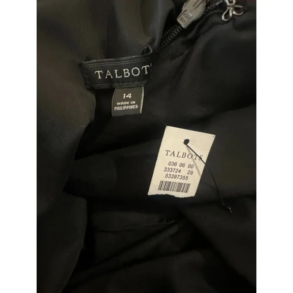 NWT Talbots Back Bow Floral Jacquard A-Line Dress Red Black Lined Zip Size 14 - Picture 12 of 16